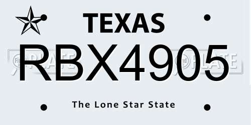 RBX4905 Texas License Plate
