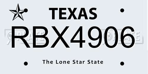 RBX4906 Texas License Plate