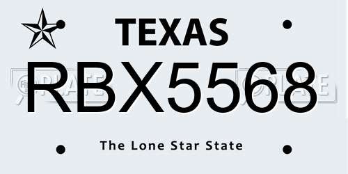 RBX5568 Texas License Plate