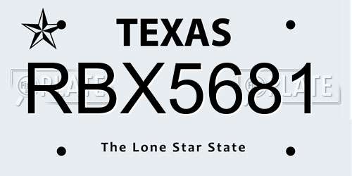 RBX5681 Texas License Plate