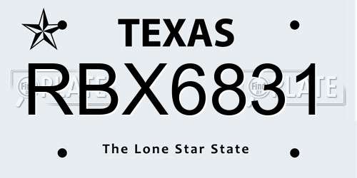 RBX6831 Texas License Plate