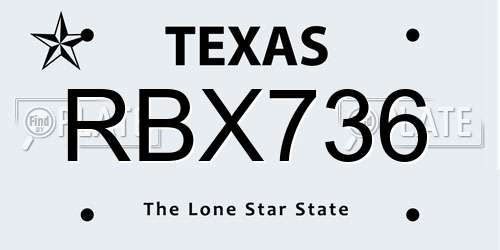 RBX736 Texas License Plate