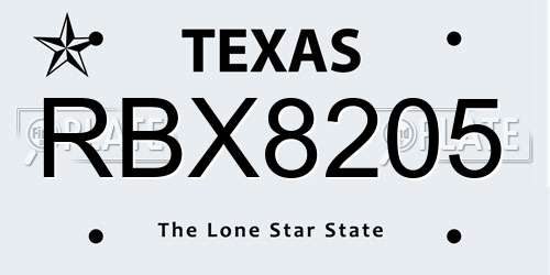 RBX8205 Texas License Plate