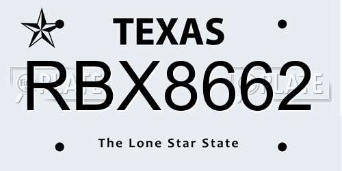RBX8662 Texas License Plate