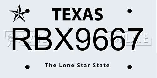 RBX9667 Texas License Plate
