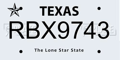 RBX9743 Texas License Plate