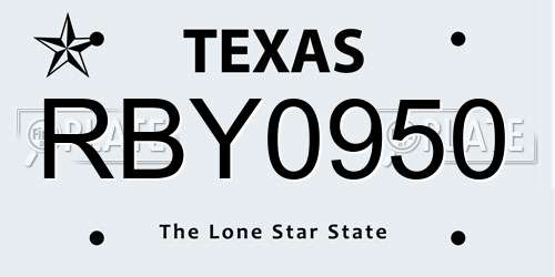 RBY0950 Texas License Plate