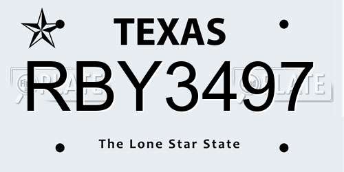 RBY3497 Texas License Plate
