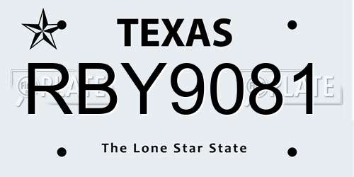 RBY9081 Texas License Plate