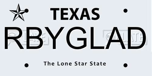 RBYGLAD Texas License Plate