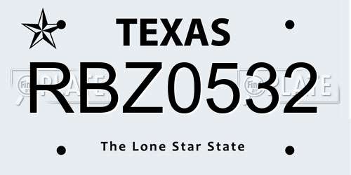 RBZ0532 Texas License Plate