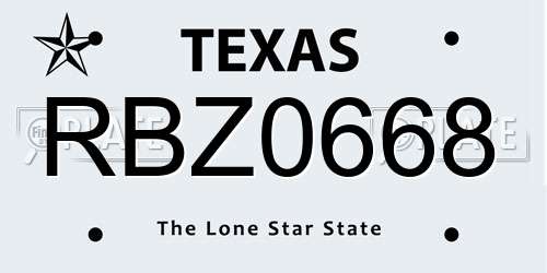 RBZ0668 Texas License Plate