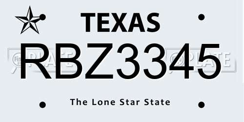 RBZ3345 Texas License Plate
