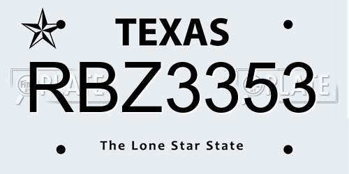RBZ3353 Texas License Plate