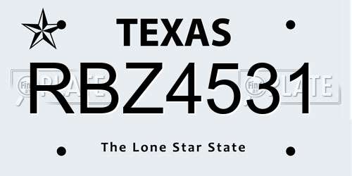 RBZ4531 Texas License Plate
