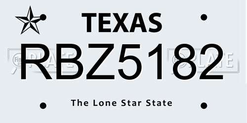 RBZ5182 Texas License Plate
