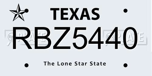 RBZ5440 Texas License Plate