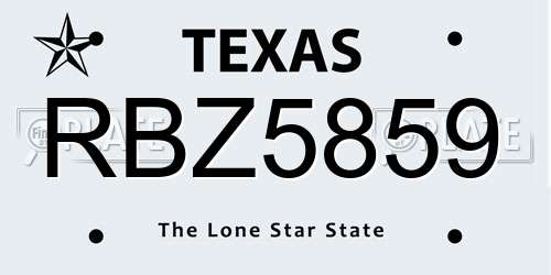 RBZ5859 Texas License Plate