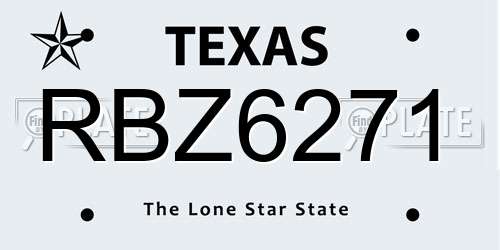 RBZ6271 Texas License Plate