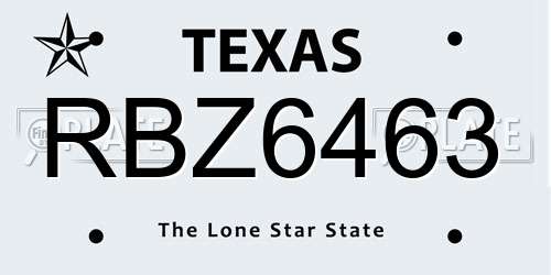 RBZ6463 Texas License Plate