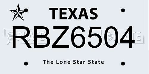 RBZ6504 Texas License Plate