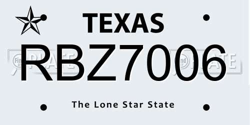 RBZ7006 Texas License Plate