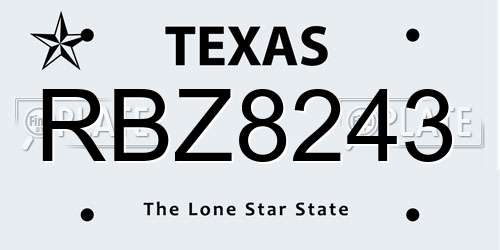 RBZ8243 Texas License Plate