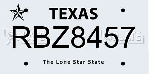 RBZ8457 Texas License Plate