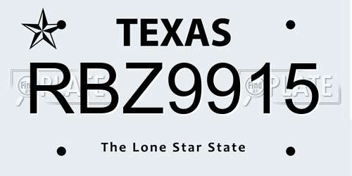 RBZ9915 Texas License Plate