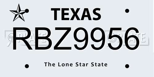 RBZ9956 Texas License Plate