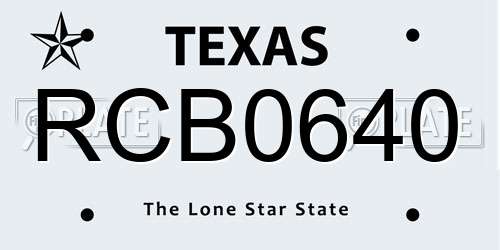 RCB0640 Texas License Plate