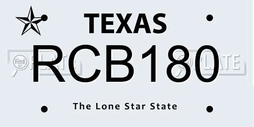 RCB180 Texas License Plate