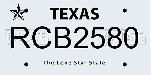 RCB2580 Texas License Plate