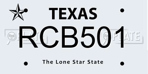 RCB501 Texas License Plate