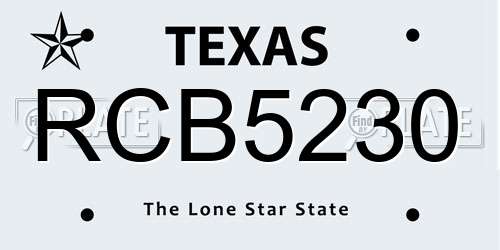 RCB5230 Texas License Plate