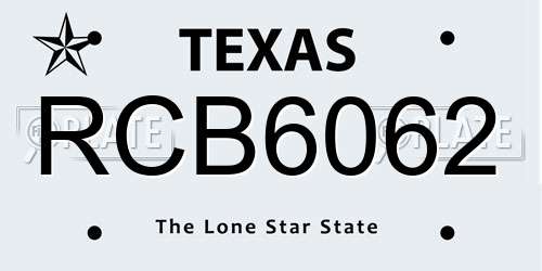 RCB6062 Texas License Plate