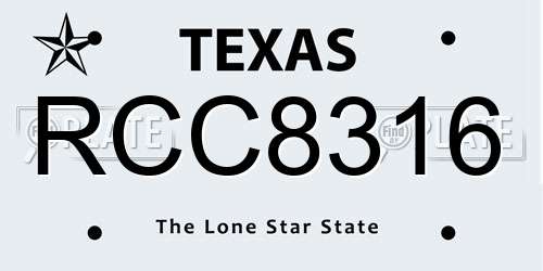 RCC8316 Texas License Plate