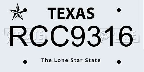 RCC9316 Texas License Plate