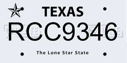 RCC9346 Texas License Plate