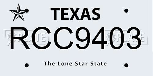 RCC9403 Texas License Plate