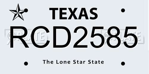 RCD2585 Texas License Plate