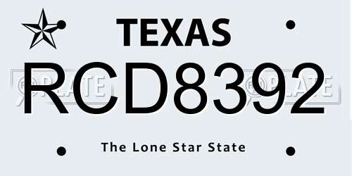RCD8392 Texas License Plate