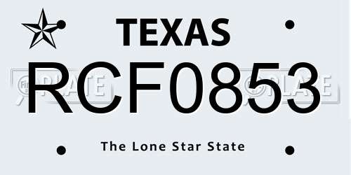 RCF0853 Texas License Plate