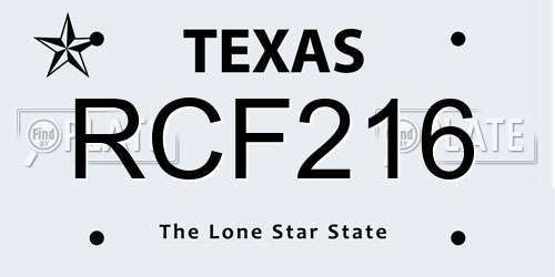 RCF216 Texas License Plate