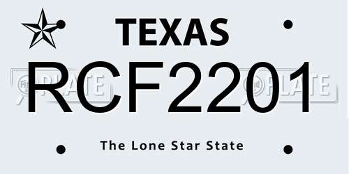 RCF2201 Texas License Plate