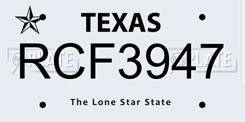 RCF3947 Texas License Plate