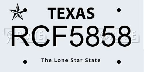 RCF5858 Texas License Plate
