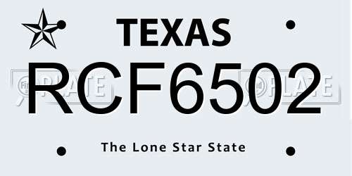 RCF6502 Texas License Plate