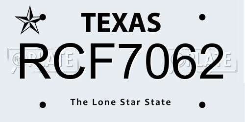 RCF7062 Texas License Plate