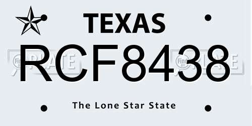 RCF8438 Texas License Plate